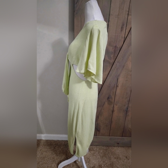 LULU'S Summer Journey Light Green Tie-Front Cutout Midi Dress. Size Small - Picture 10 of 16